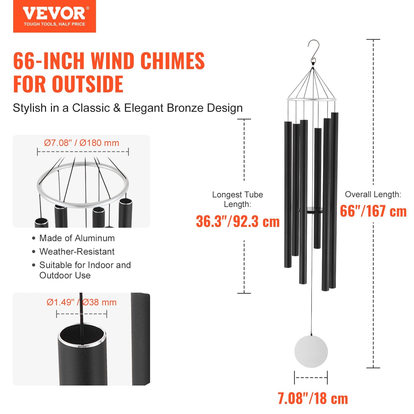 Wind Chimes For Outside, 1677 Mm, Deep Tone Wind Chimes