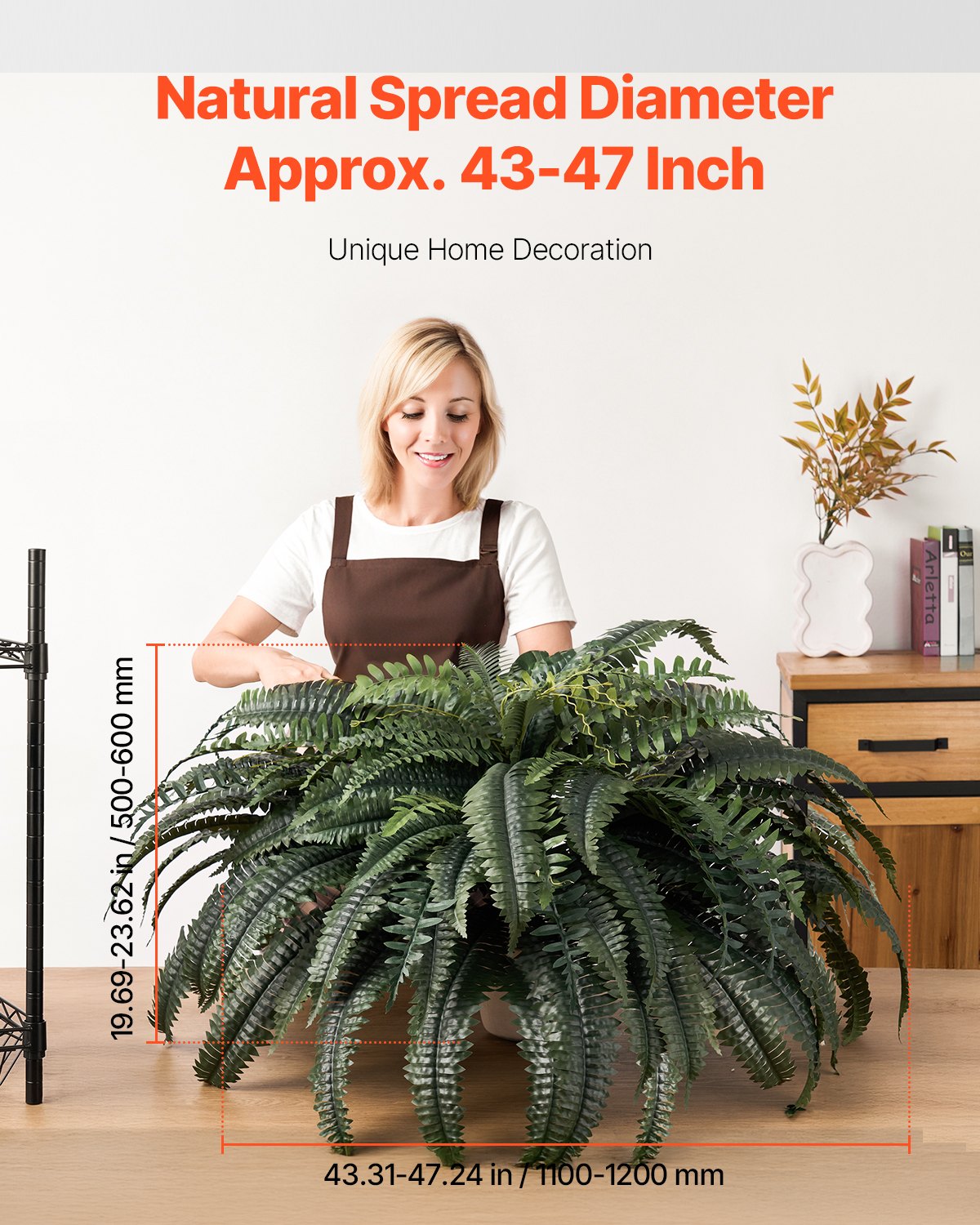 Artificial Ferns, Natural Spread Diameter 43-47 Inch, Large Hanging Artificial Boston Ferns