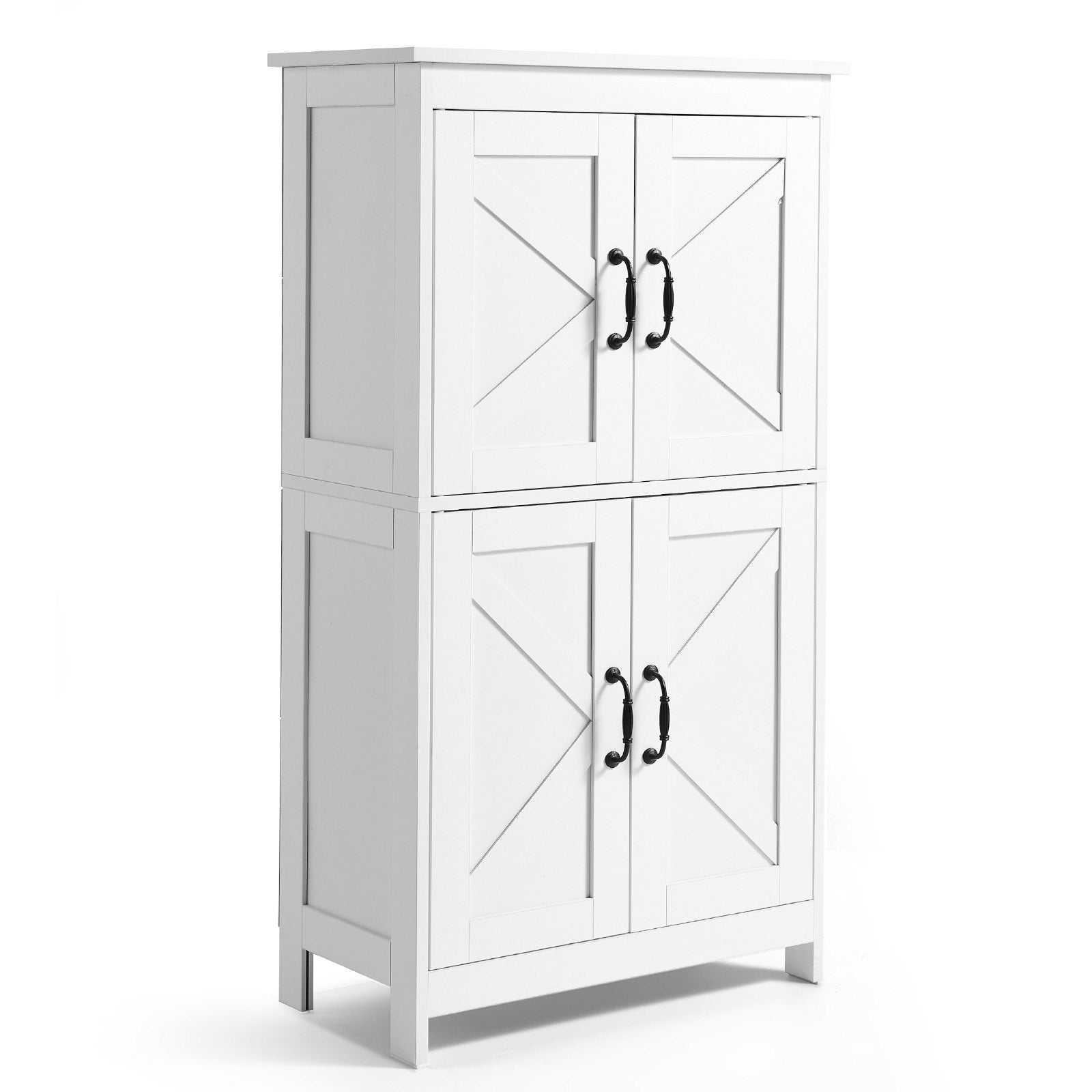 Bathroom Floor Cabinet, 4-Tier, Wooden Storage Organizer With 4 Doors And Adjustable Shelf