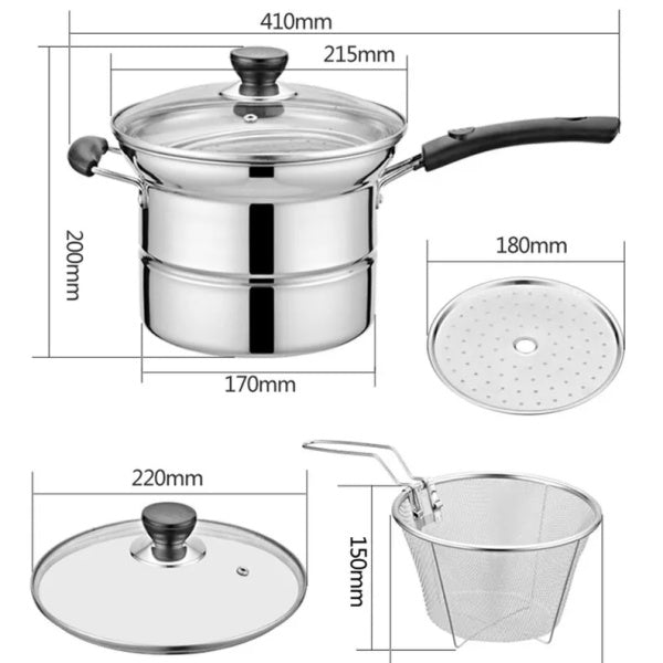 4pc Non Stick Chip Pan Deep Fat Fryer Cooking