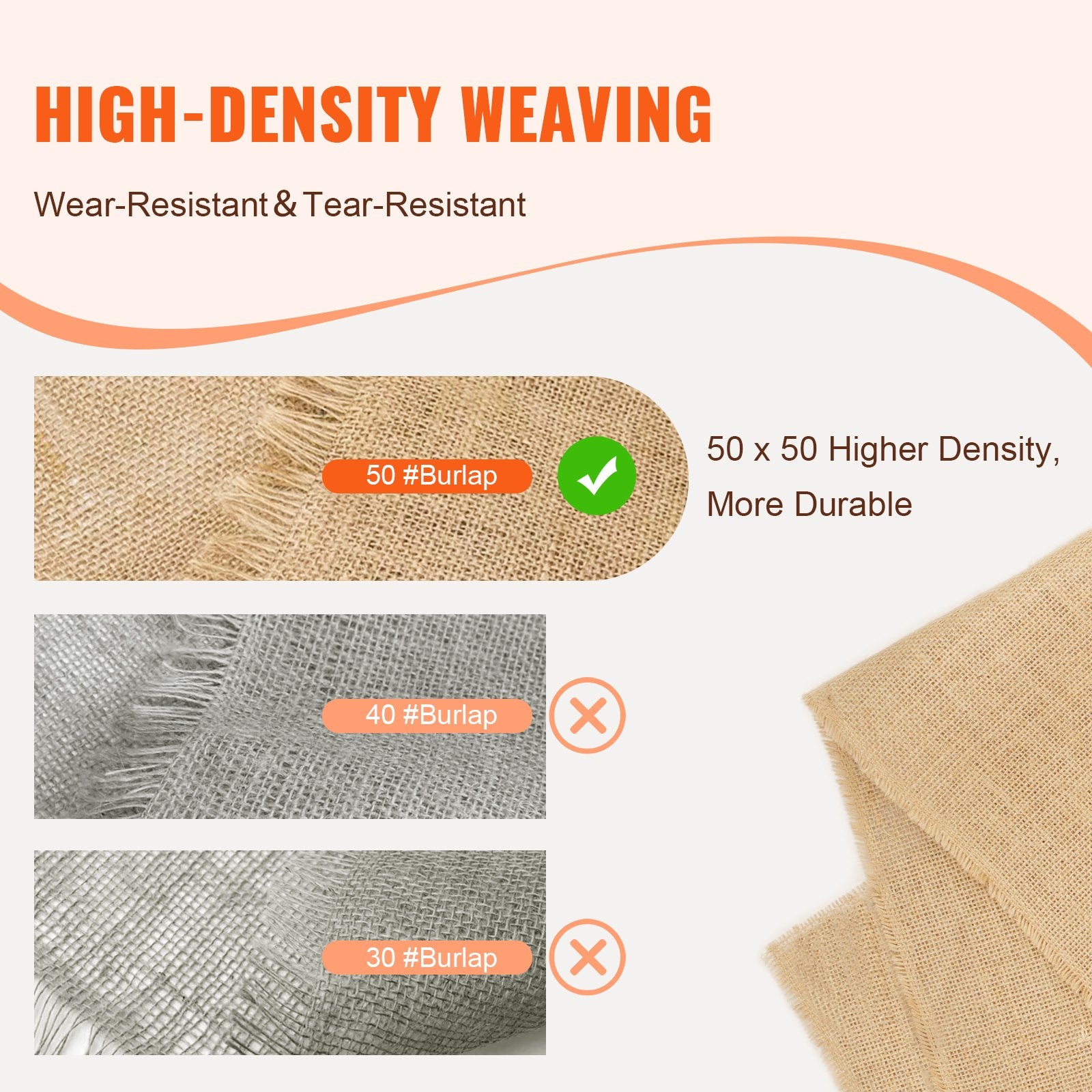 Burlap Fabric Roll, 40” X 75 Ft & 50 X 50 High Density Wide Natural Burlap Fabric Rolls