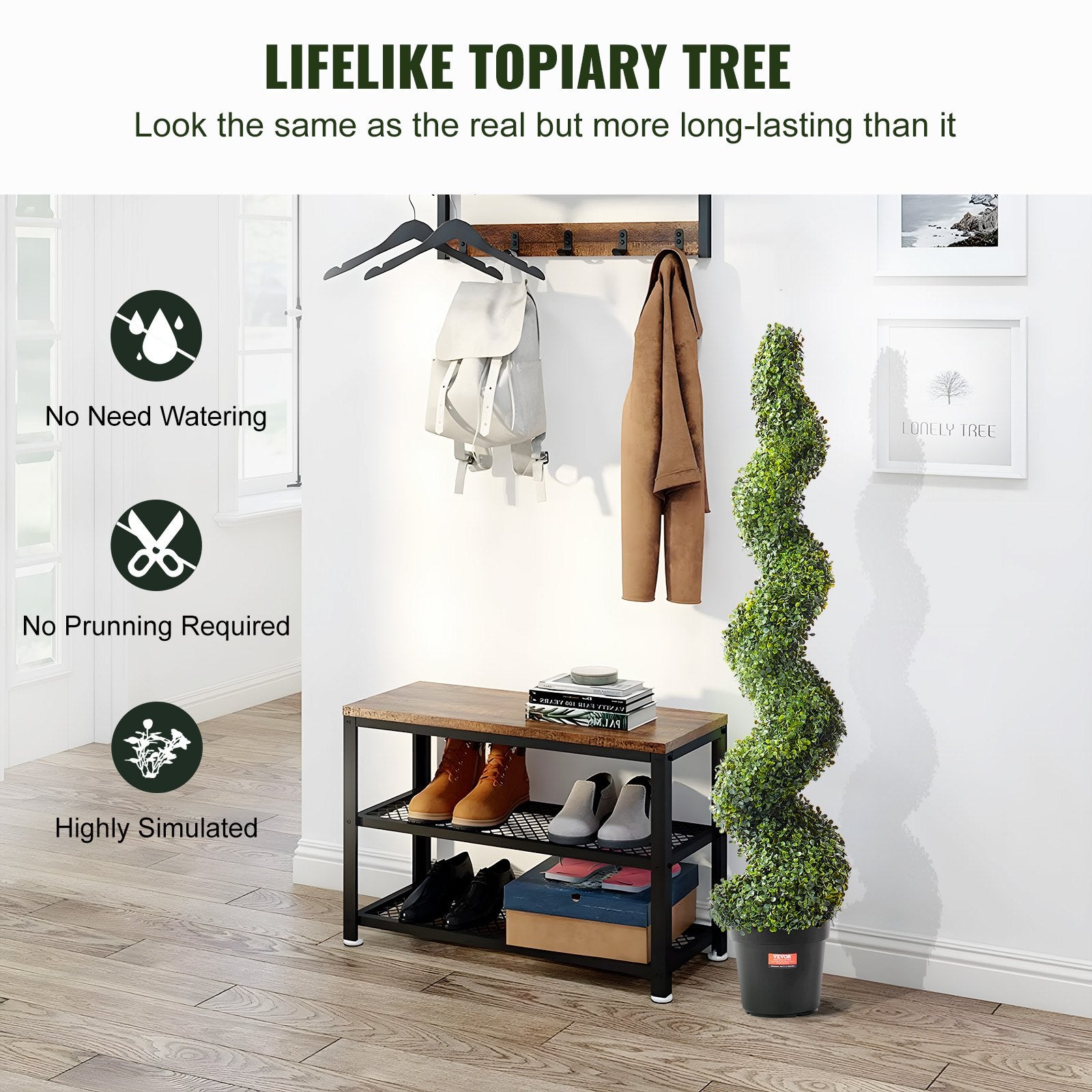 Artificial Boxwood Topiary Tree, 60 Inch Tall (2 Pieces), Spiral Faux Topiary Trees