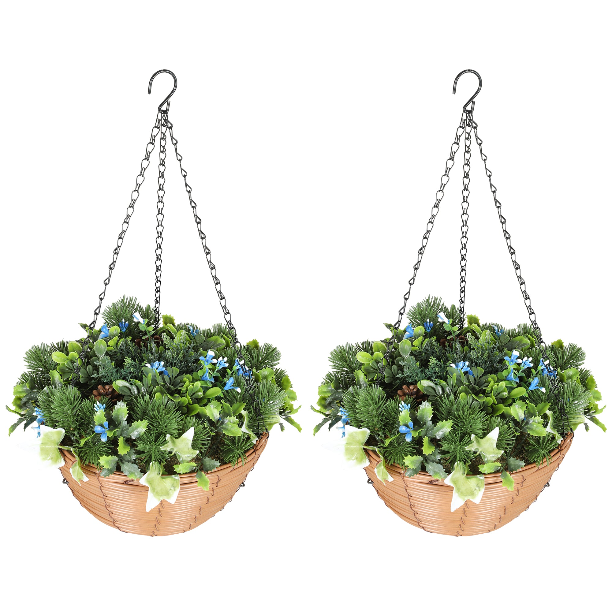 Pack Of 2 Faux Plant Artificial Lisianthus Flowers, Hanging Planters With Basket