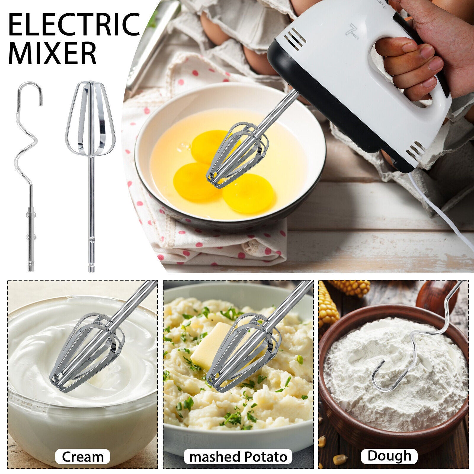 Electric Handheld Whisk 7 Speed Hand Mixer
