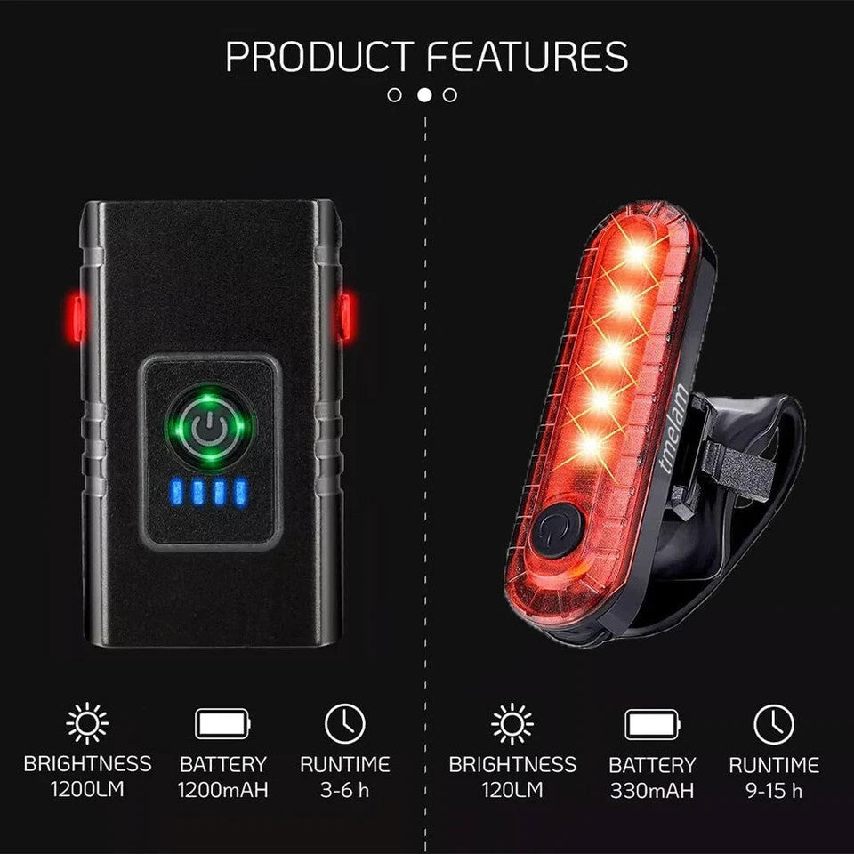 Mountain Bike Lights USB Rechargeable Bicycle T6 LED Torch Front Rear Lamp Set