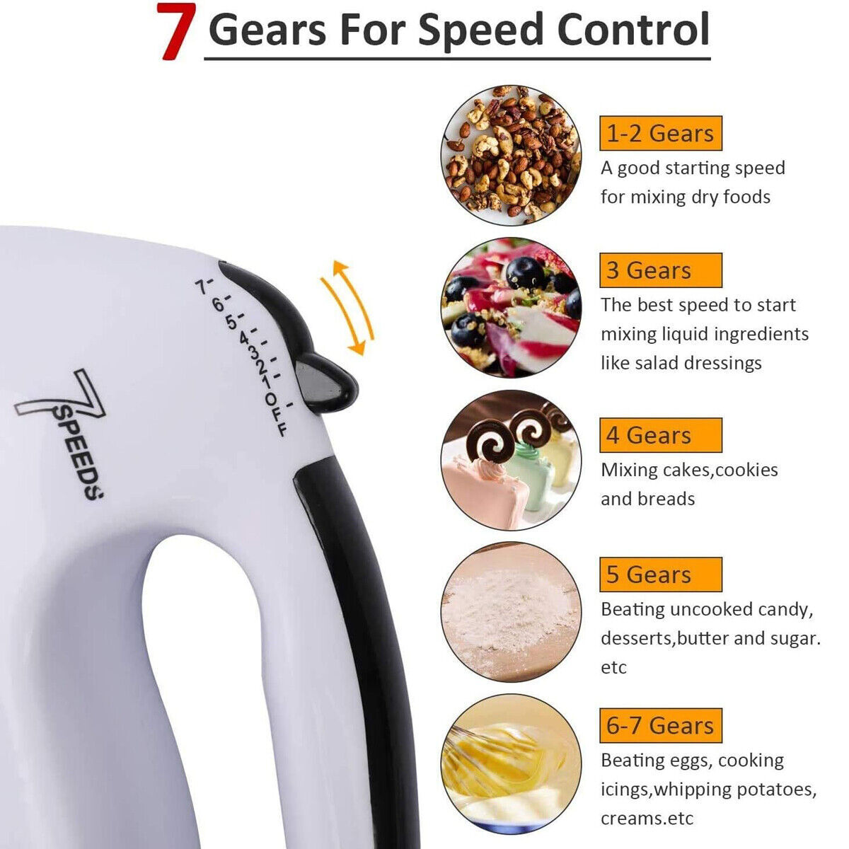 Electric Handheld Whisk 7 Speed Hand Mixer