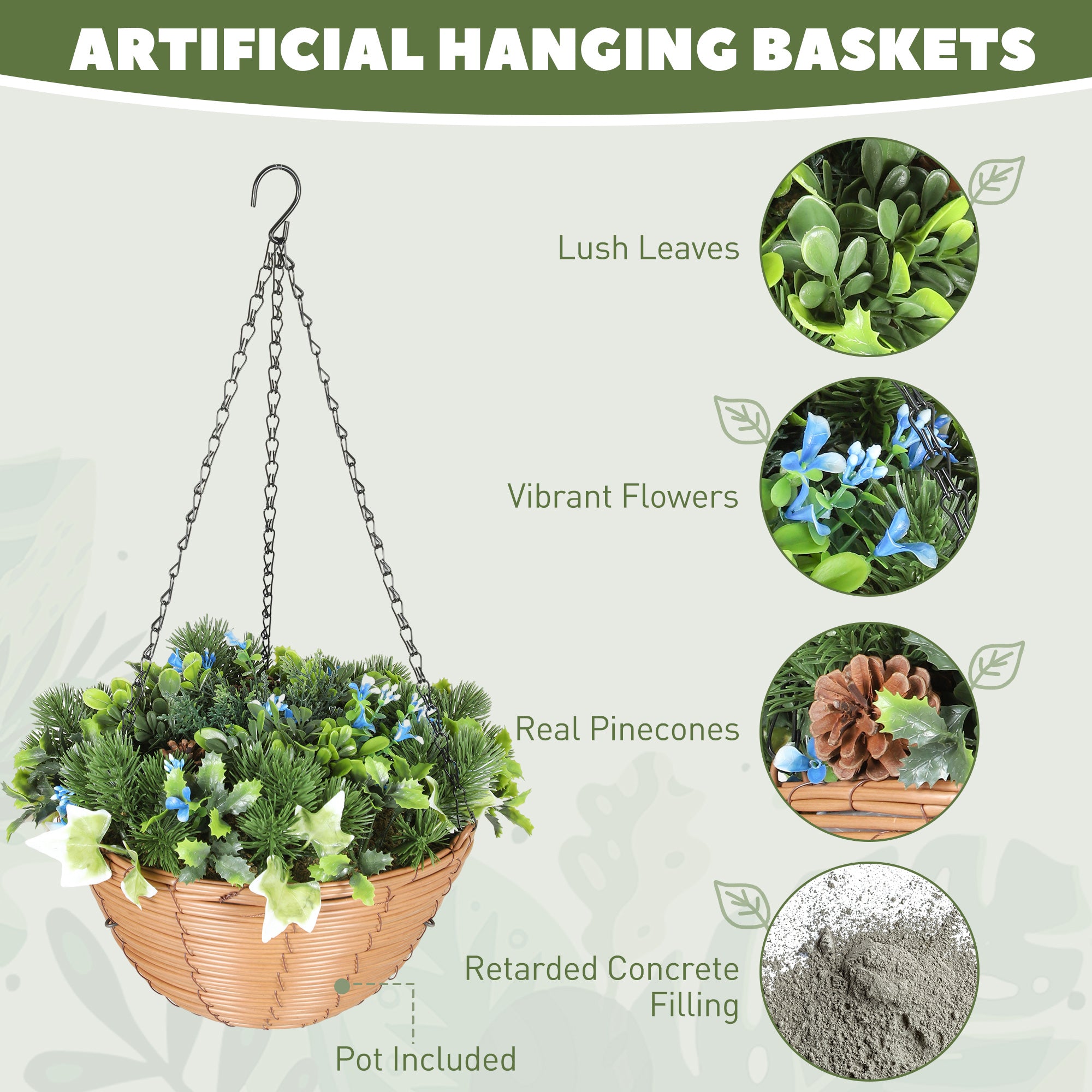 Pack Of 2 Faux Plant Artificial Lisianthus Flowers, Hanging Planters With Basket