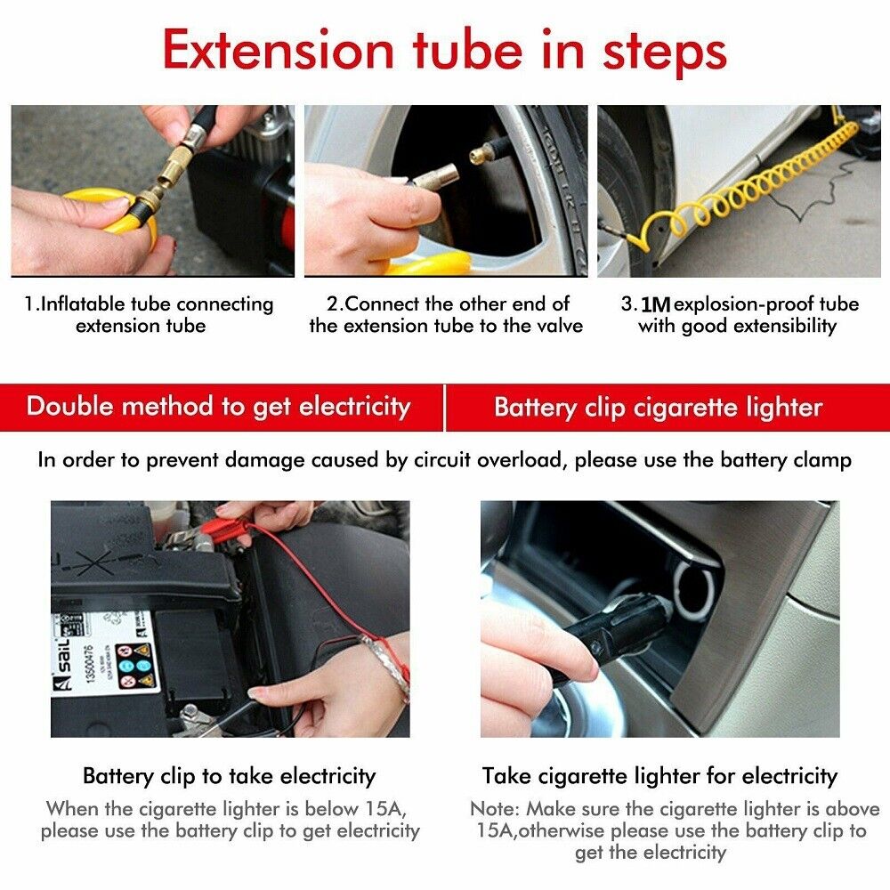 150PSI HEAVY DUTY PORTABLE 12V ELECTRIC CAR TYRE INFLATOR AIR COMPRESSOR