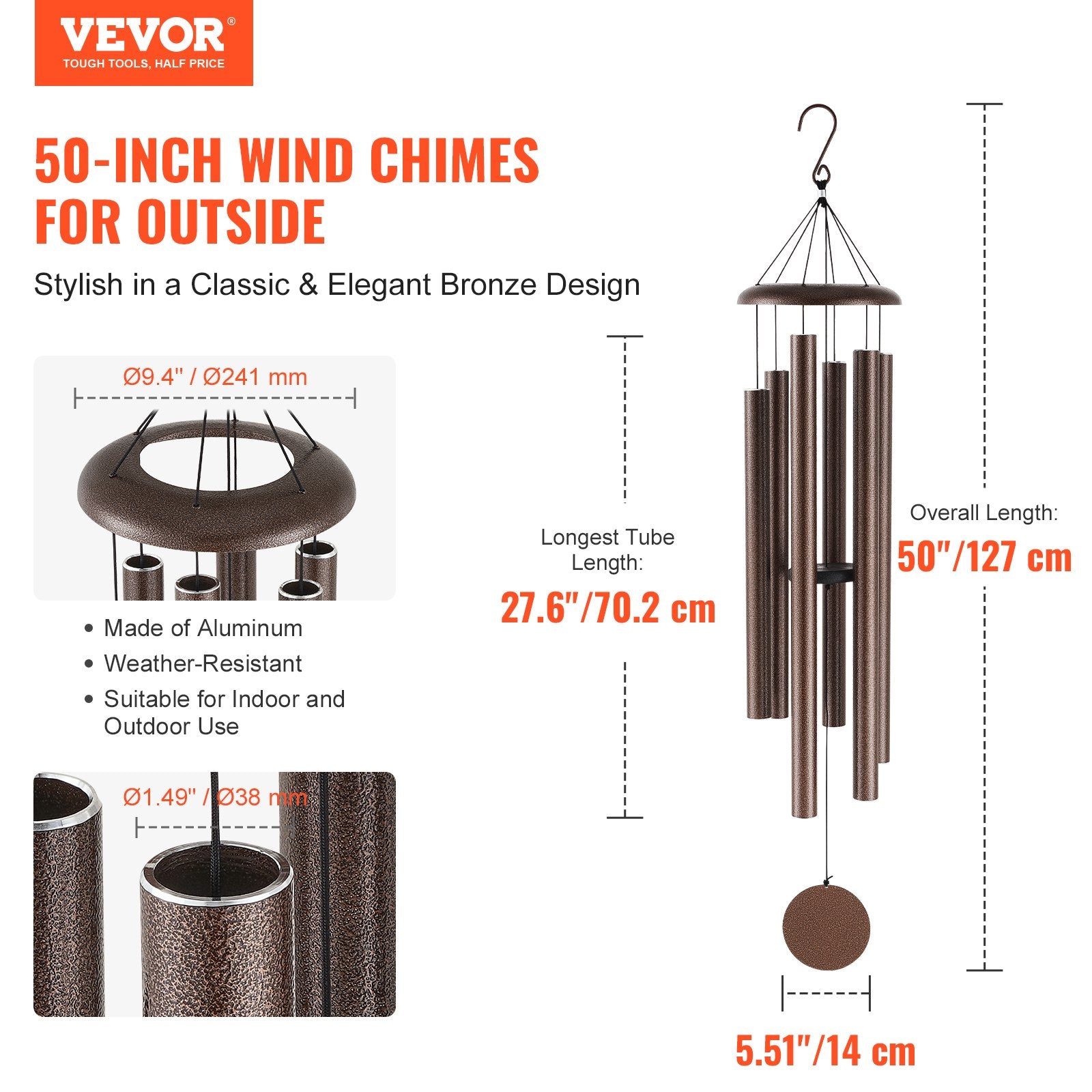 Wind Chimes For Outside, 1270 Mm, Deep Tone Wind Chimes