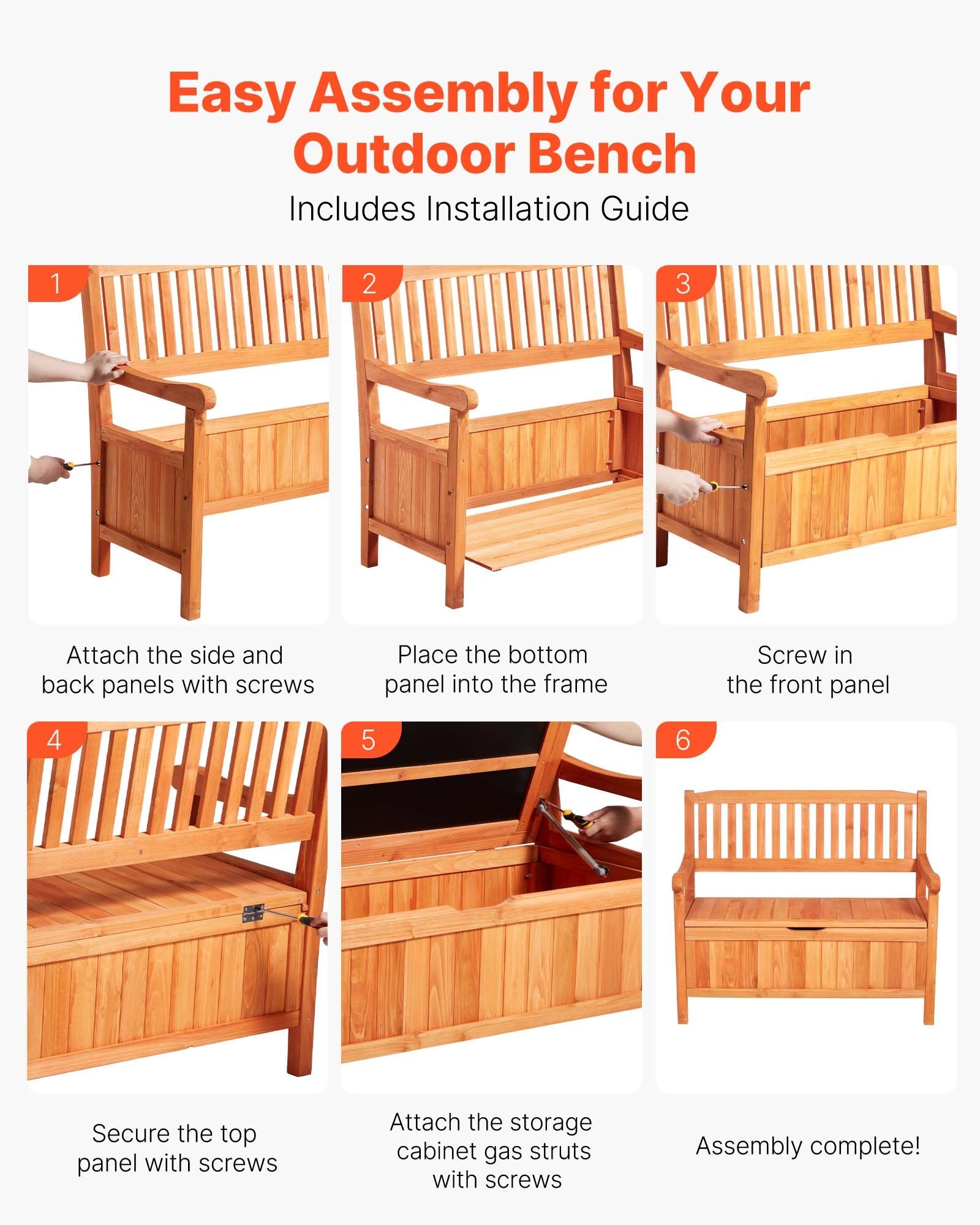 Outdoor Storage Bench, 2-Person Wooden Storage Bench