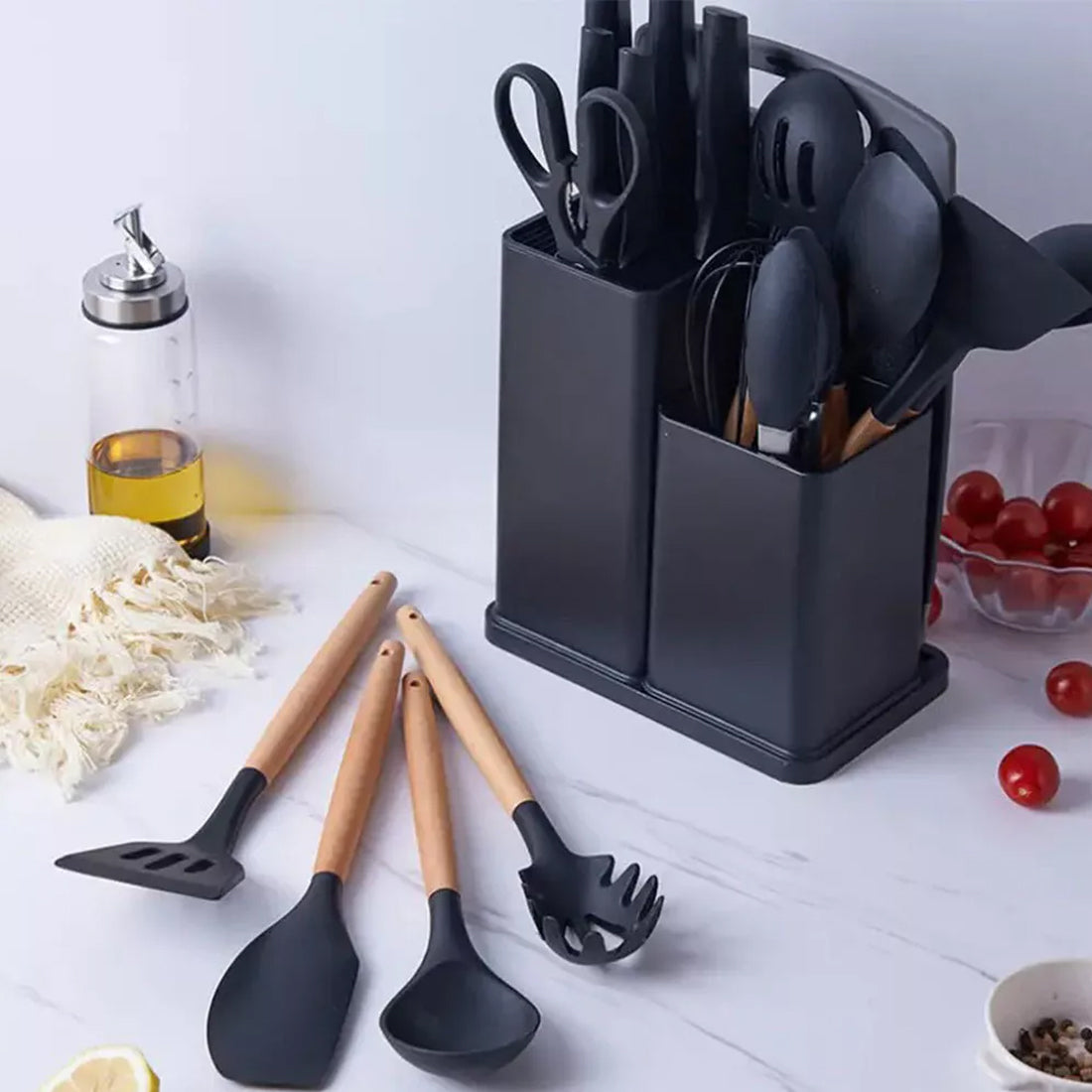 19pcs Set Non-Stick Silicone Kitchen Utensil Spatula Spoon Cooking Cookware Gift