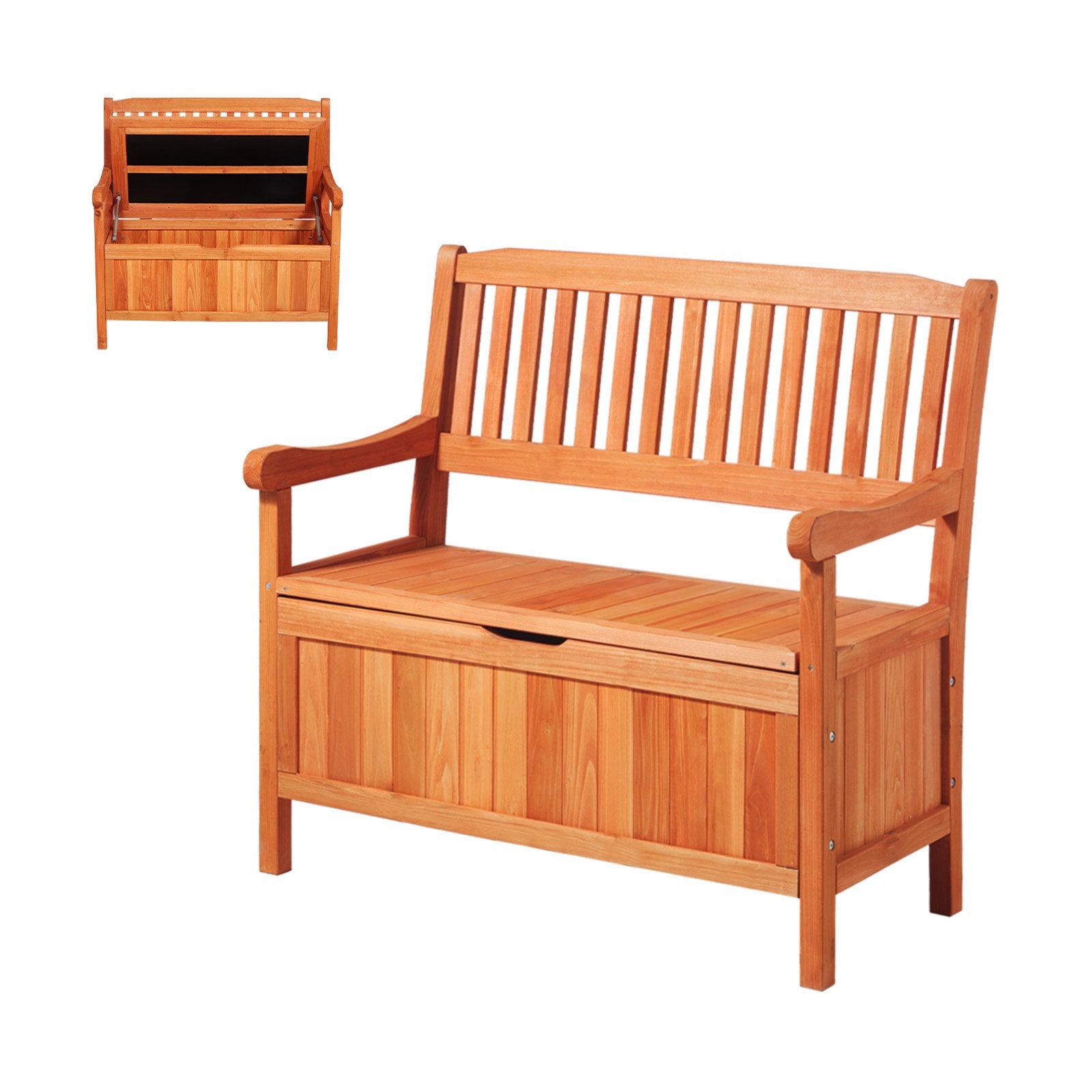 Outdoor Storage Bench, 2-Person Wooden Storage Bench