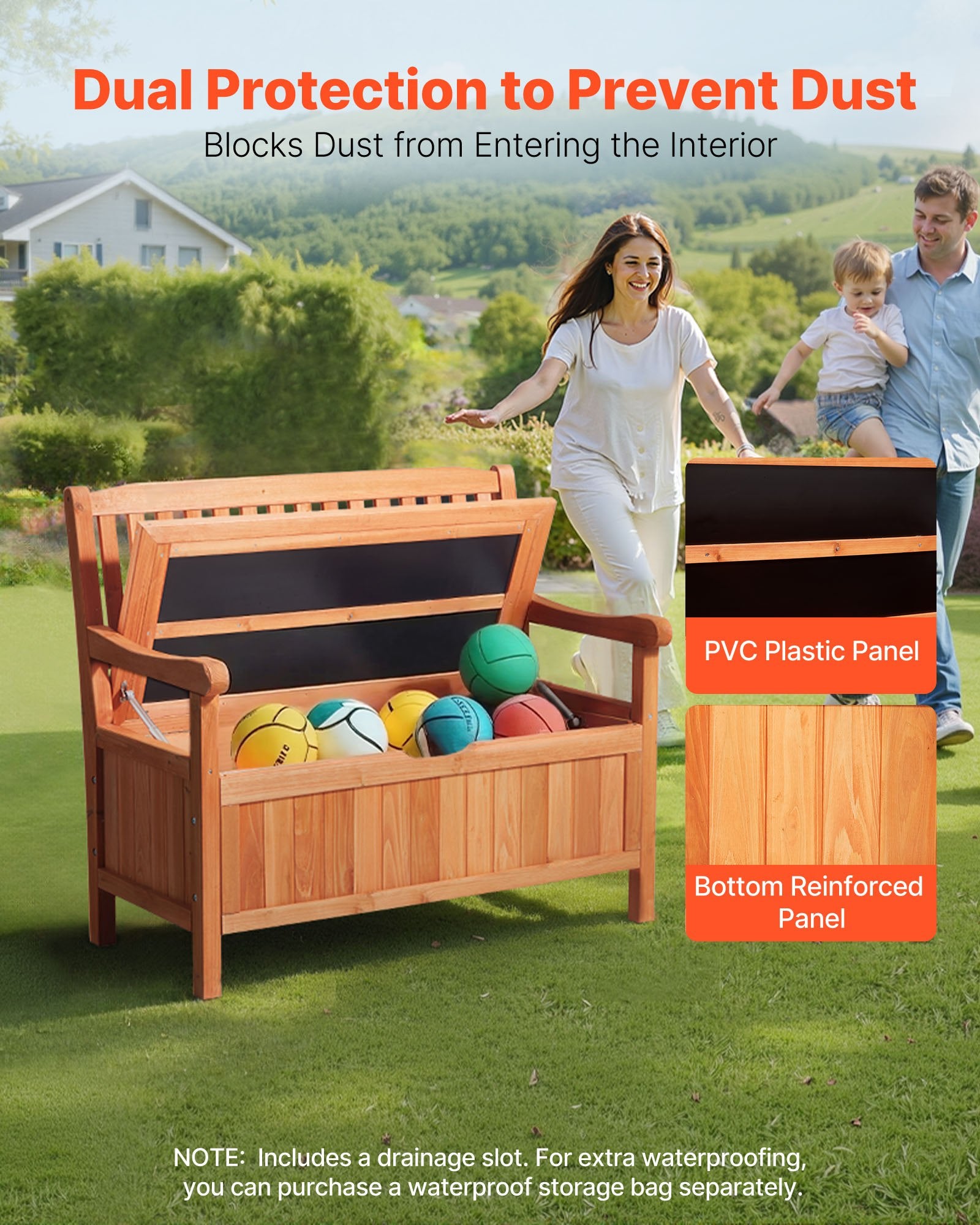 Outdoor Storage Bench, 2-Person Wooden Storage Bench