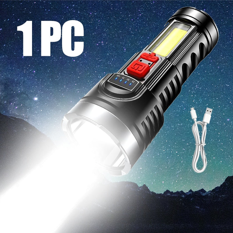 LED Flashlight Torch USB Rechargeable Work Light Built-in Battery 4 Modes Tactical Light Camping Lamp