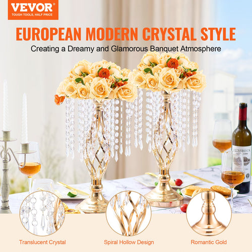 20PCS 43cm/16.9” Tall Crystal Wedding Flower Stand, Metal Wedding Centerpiece